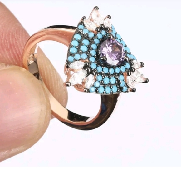 Amethyst, turquoise & topaz earring & ring SET - Picture 7 of 8